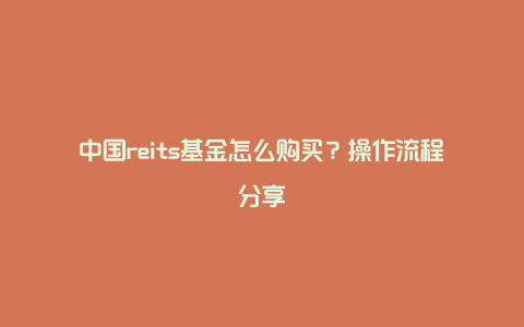 中国reits基金怎么购买？操作流程分享