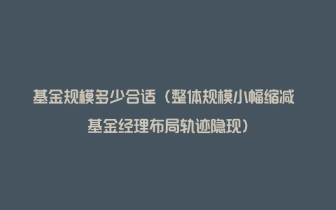 基金规模多少合适（整体规模小幅缩减 基金经理布局轨迹隐现）