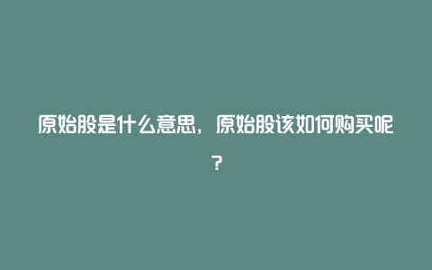 原始股是什么意思，原始股该如何购买呢？