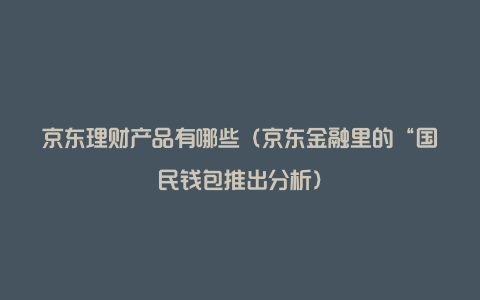 京东理财产品有哪些（京东金融里的“国民钱包推出分析）