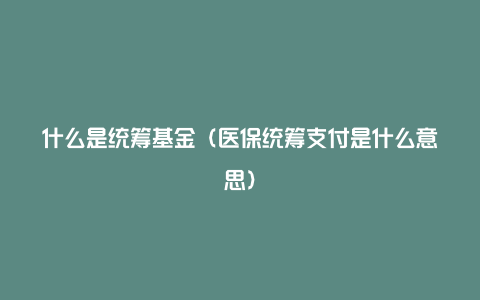 什么是统筹基金（医保统筹支付是什么意思）