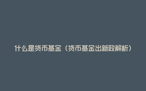 什么是货币基金（货币基金出新政解析）