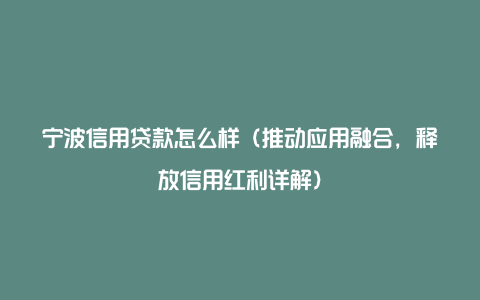 宁波信用贷款怎么样（推动应用融合，释放信用红利详解）