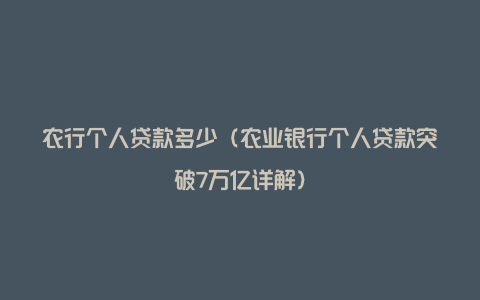 农行个人贷款多少（农业银行个人贷款突破7万亿详解）