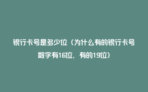 银行卡号是多少位（为什么有的银行卡号数字有16位，有的19位）