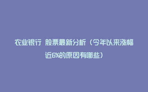 农业银行 股票最新分析（今年以来涨幅近6%的原因有哪些）