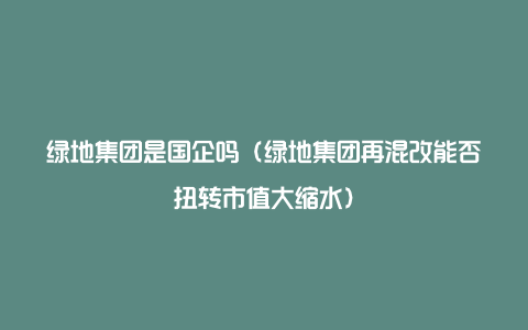 绿地集团是国企吗（绿地集团再混改能否扭转市值大缩水）