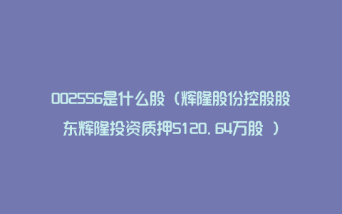 002556是什么股（辉隆股份控股股东辉隆投资质押5120.64万股 ）