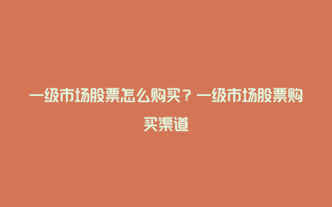 一级市场股票怎么购买？一级市场股票购买渠道