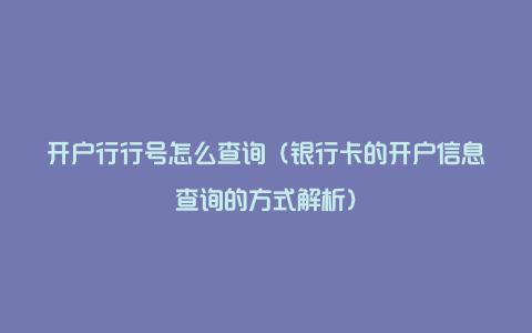 开户行行号怎么查询（银行卡的开户信息查询的方式解析）