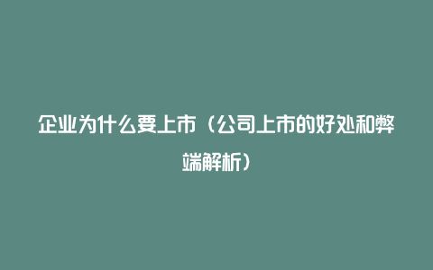 企业为什么要上市（公司上市的好处和弊端解析）