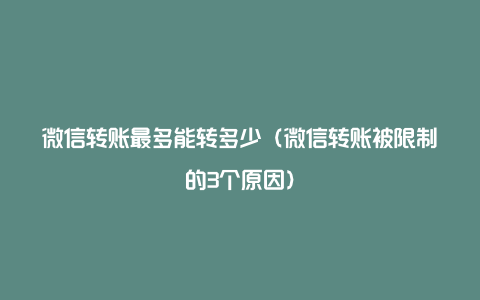 微信转账最多能转多少（微信转账被限制的3个原因）