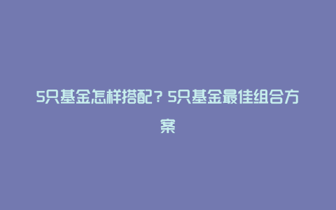 5只基金怎样搭配？5只基金最佳组合方案