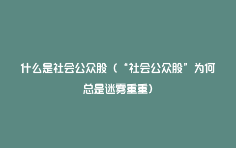 什么是社会公众股（“社会公众股”为何总是迷雾重重）