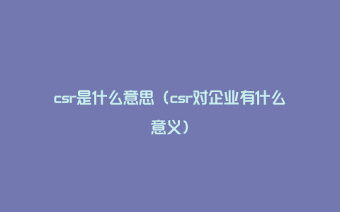 csr是什么意思（csr对企业有什么意义）