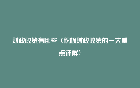 财政政策有哪些（积极财政政策的三大重点详解）