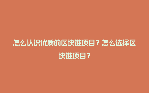 怎么认识优质的区块链项目？怎么选择区块链项目？