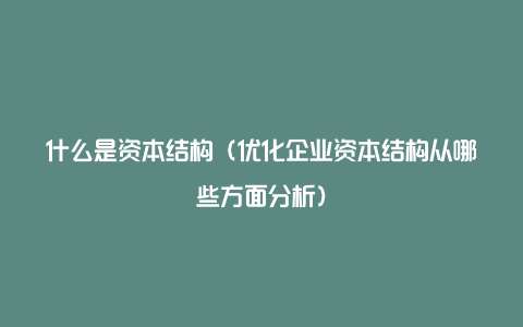 什么是资本结构（优化企业资本结构从哪些方面分析）