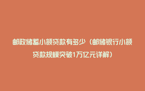 邮政储蓄小额贷款有多少（邮储银行小额贷款规模突破1万亿元详解）