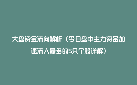 大盘资金流向解析（今日盘中主力资金加速流入最多的5只个股详解）