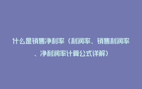 什么是销售净利率（利润率、销售利润率、净利润率计算公式详解）