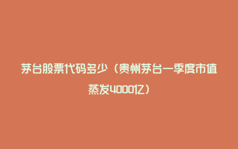 茅台股票代码多少（贵州茅台一季度市值蒸发4000亿）