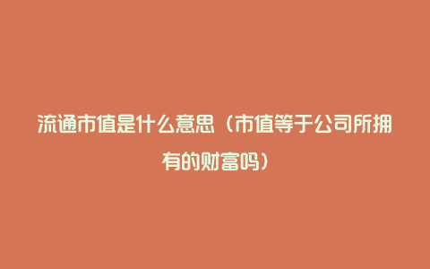 流通市值是什么意思（市值等于公司所拥有的财富吗）