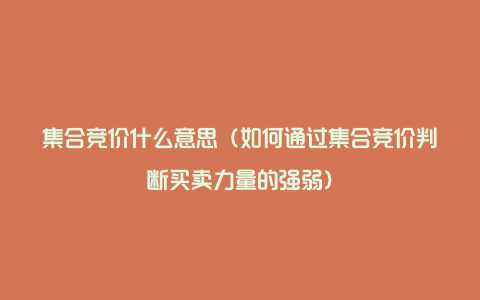 集合竞价什么意思（如何通过集合竞价判断买卖力量的强弱）