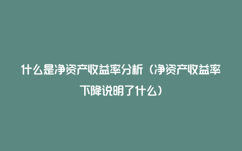 什么是净资产收益率分析（净资产收益率下降说明了什么）