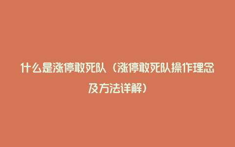 什么是涨停敢死队（涨停敢死队操作理念及方法详解）