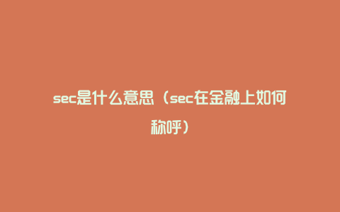 sec是什么意思（sec在金融上如何称呼）