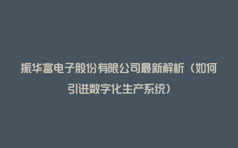 振华富电子股份有限公司最新解析（如何引进数字化生产系统）