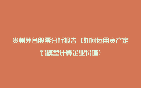 贵州茅台股票分析报告（如何运用资产定价模型计算企业价值）