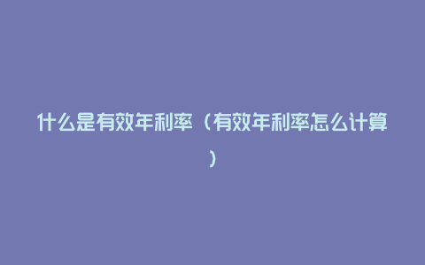 什么是有效年利率（有效年利率怎么计算）