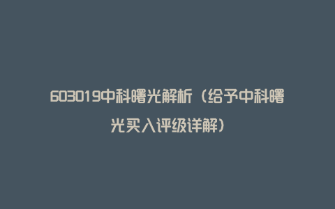 603019中科曙光解析（给予中科曙光买入评级详解）