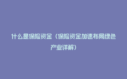 什么是保险资金（保险资金加速布局绿色产业详解）