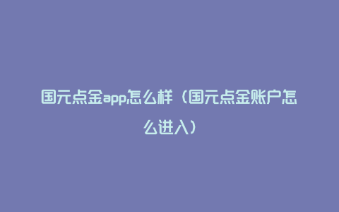 国元点金app怎么样（国元点金账户怎么进入）