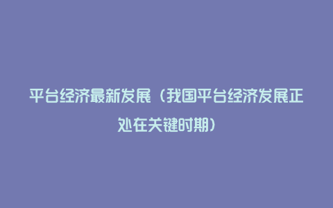 平台经济最新发展（我国平台经济发展正处在关键时期）