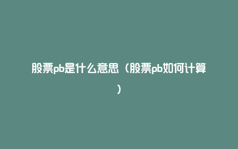 股票pb是什么意思（股票pb如何计算）