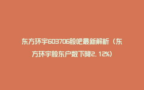 东方环宇603706股吧最新解析（东方环宇股东户数下降2.12%）