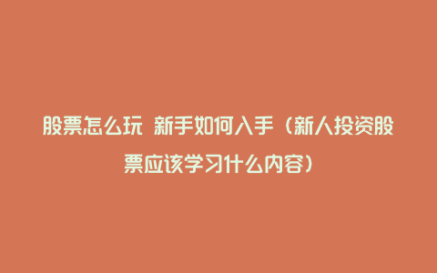 股票怎么玩 新手如何入手（新人投资股票应该学习什么内容）