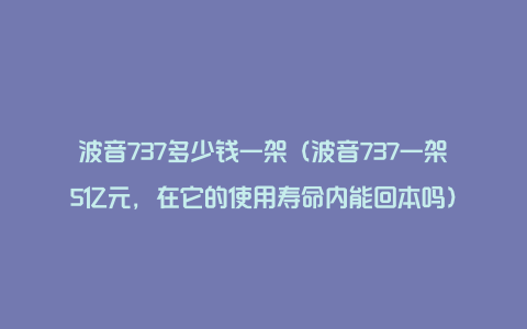 波音737多少钱一架（波音737一架5亿元，在它的使用寿命内能回本吗）