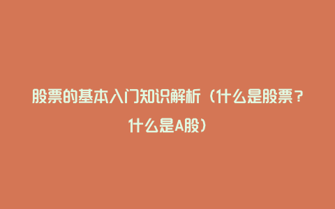 股票的基本入门知识解析（什么是股票？什么是A股）