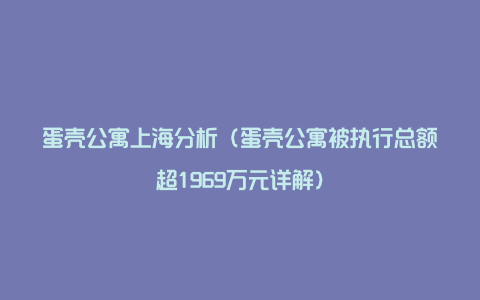 蛋壳公寓上海分析（蛋壳公寓被执行总额超1969万元详解）