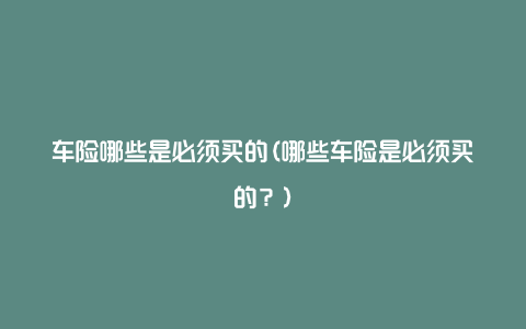 车险哪些是必须买的(哪些车险是必须买的？)