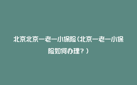 北京北京一老一小保险(北京一老一小保险如何办理？)