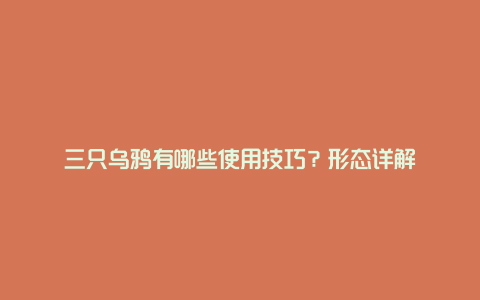 三只乌鸦有哪些使用技巧？形态详解