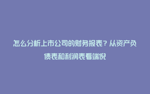 怎么分析上市公司的财务报表？从资产负债表和利润表看端倪