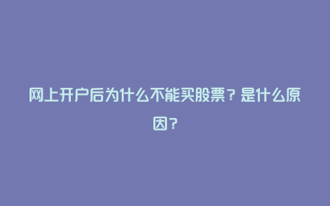 网上开户后为什么不能买股票？是什么原因？